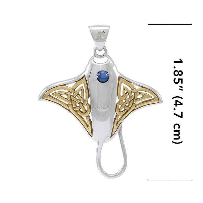 Celtic Manta Ray Pendant Sterling Silver And 14K Gold Accent MPD072 DiveSilver By Peter Stone Ocean Jewelry Gift
