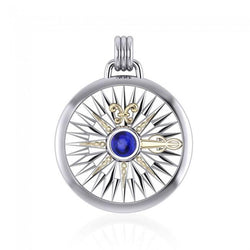 Celtic Fleur de Lis Compass Sterling Silver with 14k gold accent Pendant MPD075 | Pendant | Wiccan Center