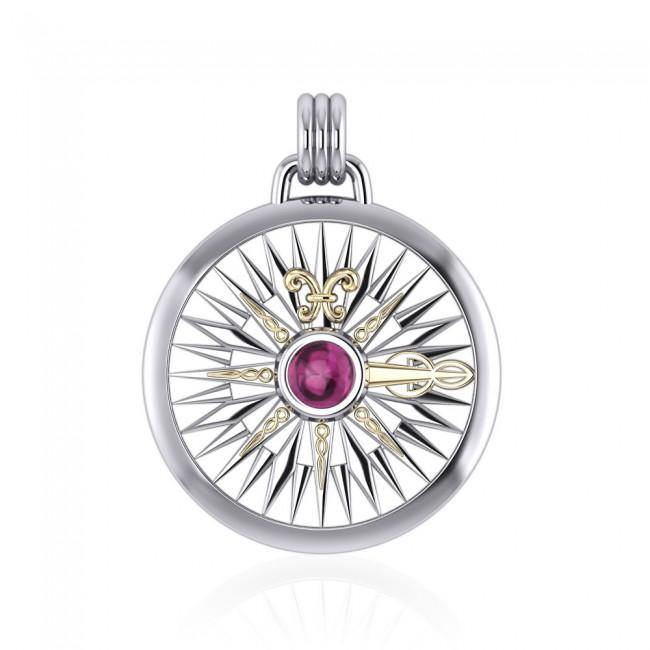 Celtic Fleur de Lis Compass Sterling Silver with 14k gold accent Pendant MPD075