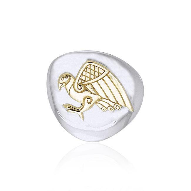 Celtic Falcon Sterling Silver & 14K Gold Accent Pendant MPD1224