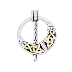 Celtic Elegant Penannular Brooch Silver and 14K Gold Accent Pendant MPD1233 | Pendant | Wiccan Center