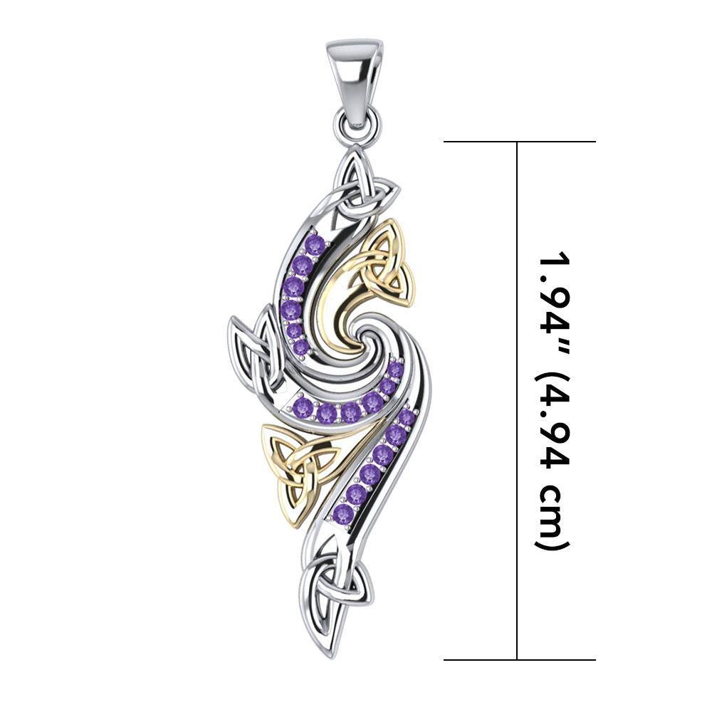 Elegant Celtic Knotwork Sterling Silver And 14K Gold Accent Gemstone Pendant MPD1272 Classic Jewelry Accessory