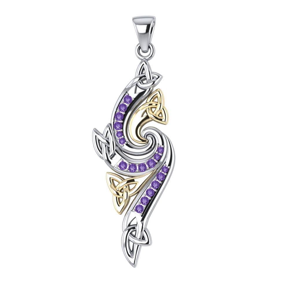 Elegant Celtic Knotwork Sterling Silver And 14K Gold Accent Gemstone Pendant MPD1272 Classic Jewelry Accessory