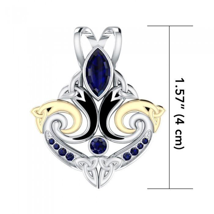 Sterling Silver Celtic Triquetra Pendant Jewelry With 14K Gold Accent And Gemstone MPD1273