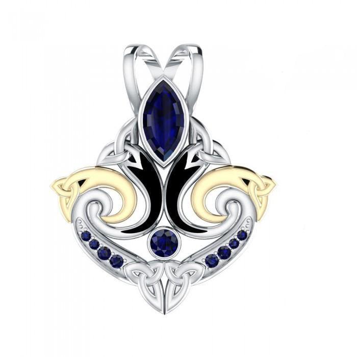 Sterling Silver Celtic Triquetra Pendant Jewelry With 14K Gold Accent And Gemstone MPD1273