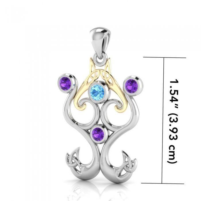 Sterling Silver Celtic Triquetra Pendant With 14K Gold Accent And Gemstone MPD1274