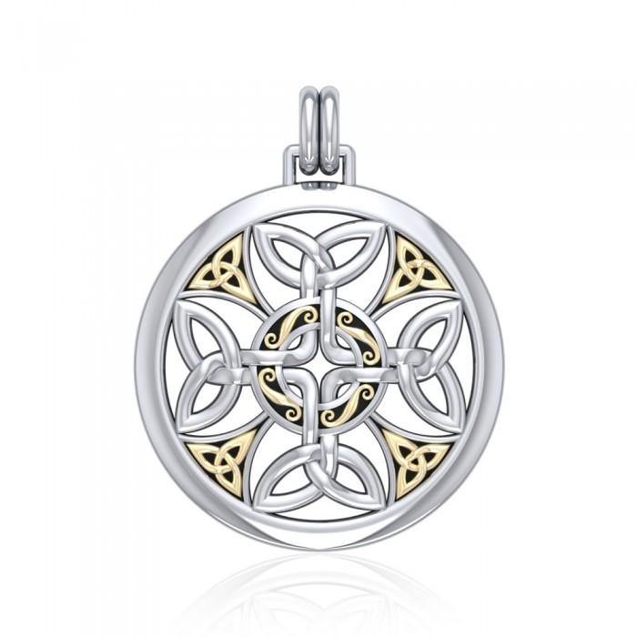 Celtic Cross Sterling Silver and 18K Gold Accent Pendant MPD1356