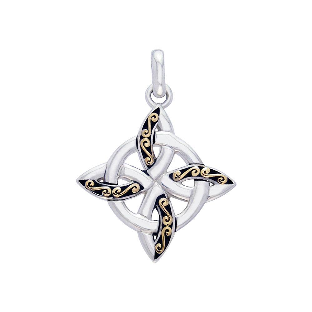Celtic Four Point Knot silver with 18k gold accents Pendant MPD1807