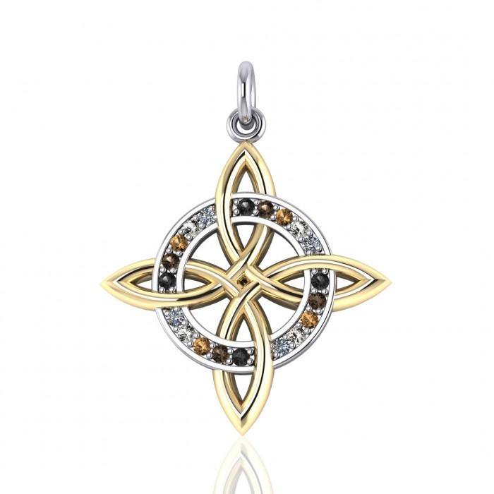 Elegant Celtic Four Point Knot Pendant Made From Sterling Silver With 18K Gold Accent Jewelry MPD1809