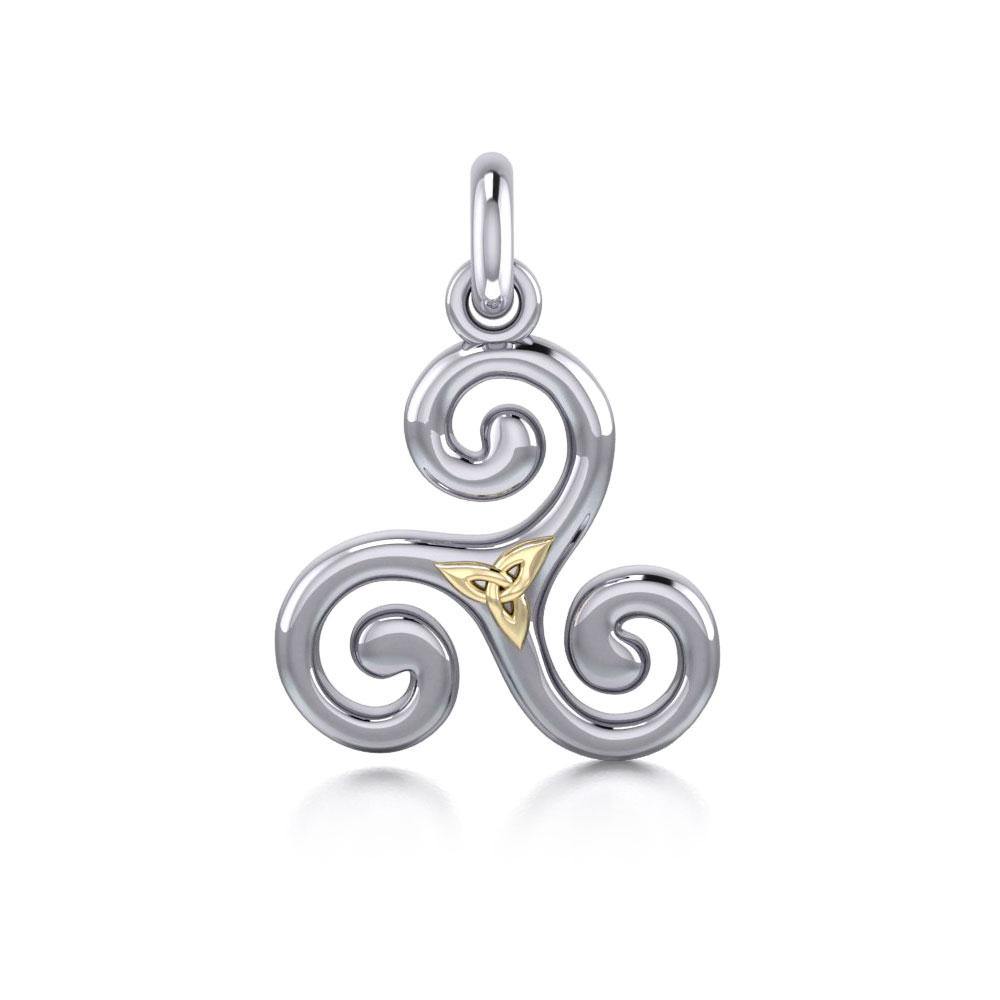 Celtic Triskele Silver & 18K Gold Accent Pendant MPD1815