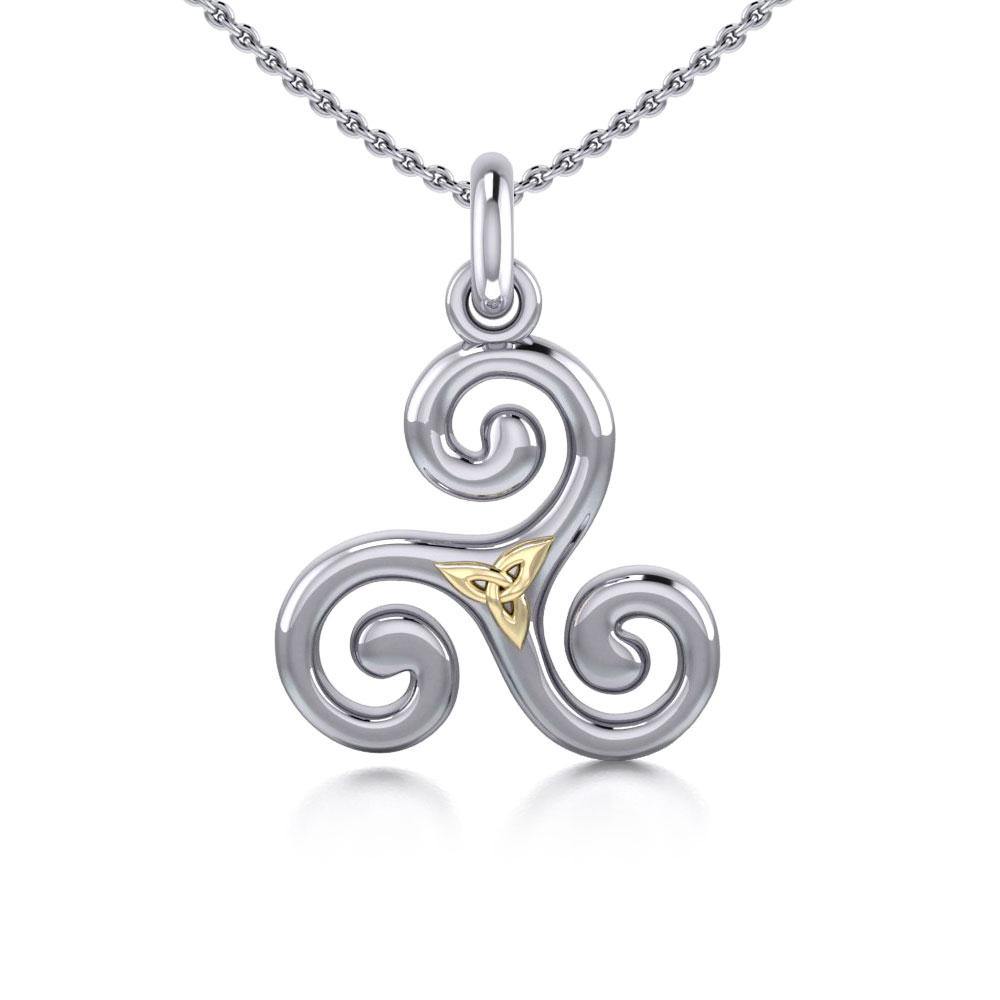 Celtic Triskele Silver & 18K Gold Accent Pendant MPD1815