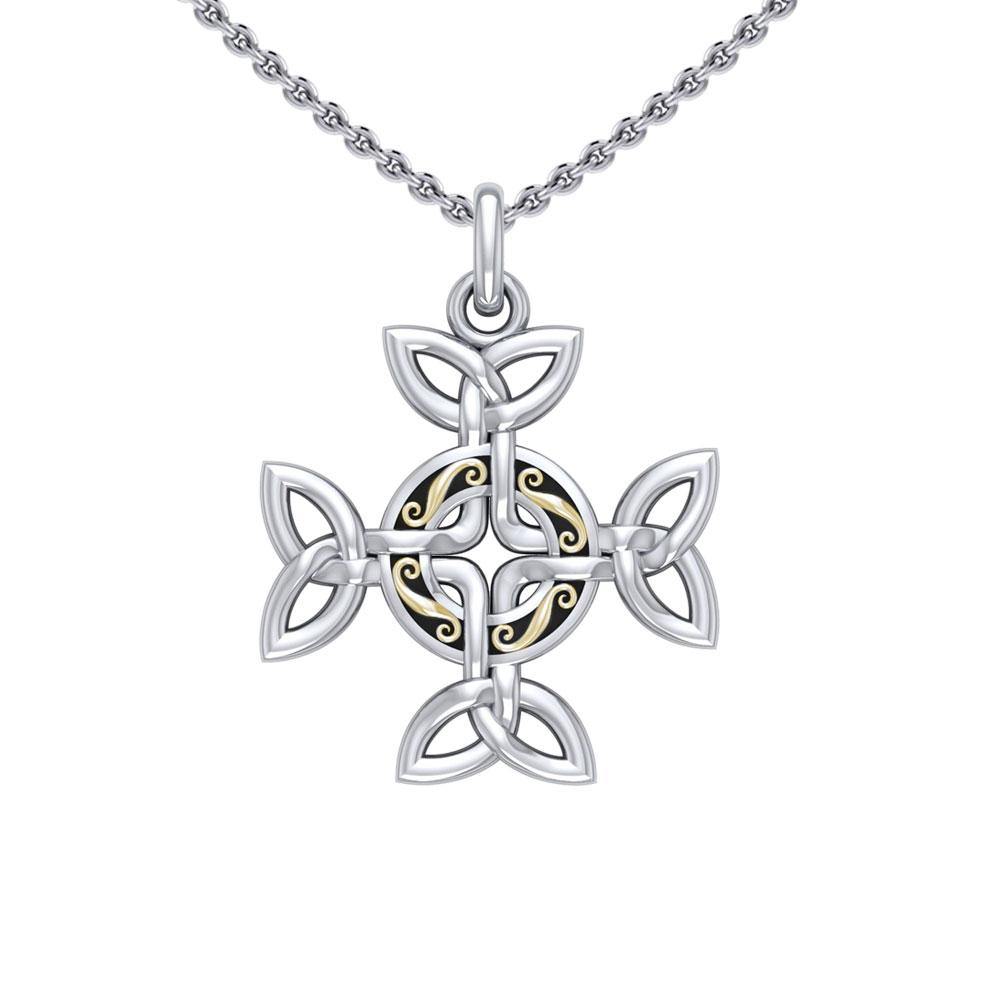 Celtic Knotwork Cross Silver and 18k gold accents Pendant MPD1816
