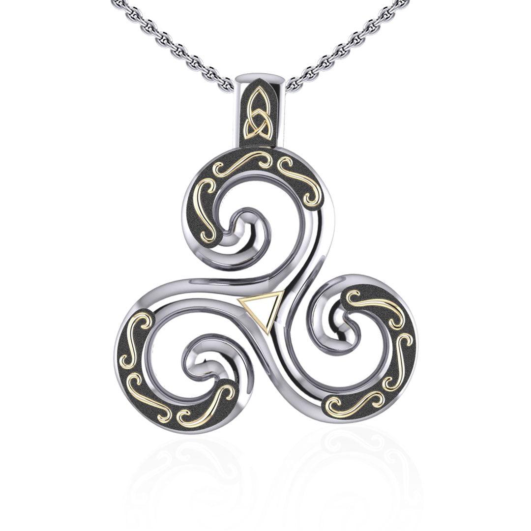 Celtic Triskele Sterling Silver and 18K Gold Accent Pendant MPD1818 | Pendant | Wiccan Center