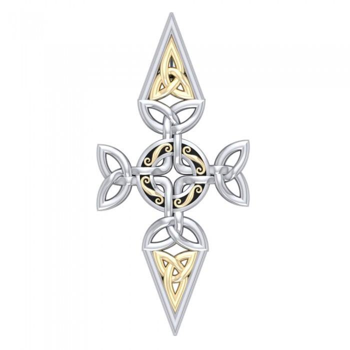 Celtic Trinity Cross Silver & 18K Gold Accent Pendant MPD1820