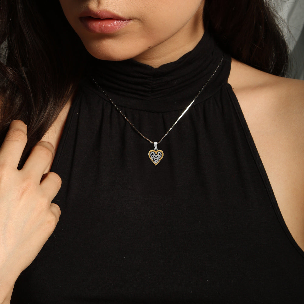Celtic Knot Heart Sterling Silver and 18K Gold Accent Pendant MPD2332