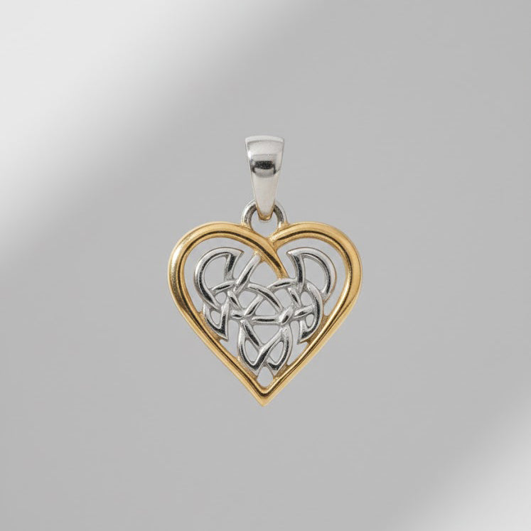 Celtic Knot Heart Sterling Silver and 18K Gold Accent Pendant MPD2332