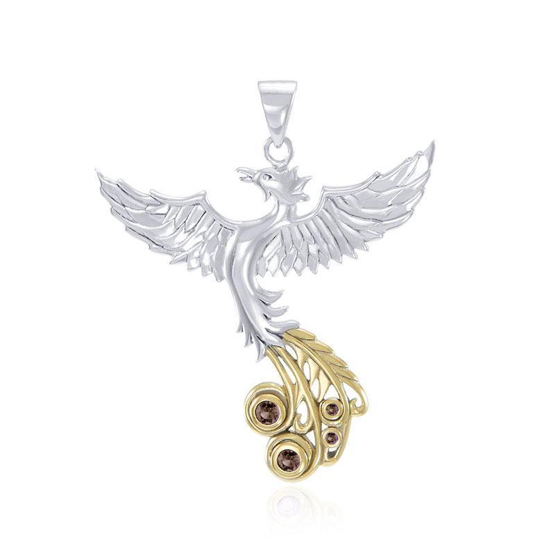 Soar as high as the Flying Phoenix ~ Sterling Silver with 14k Gold Accent Pendant and Gemstone MPD2912