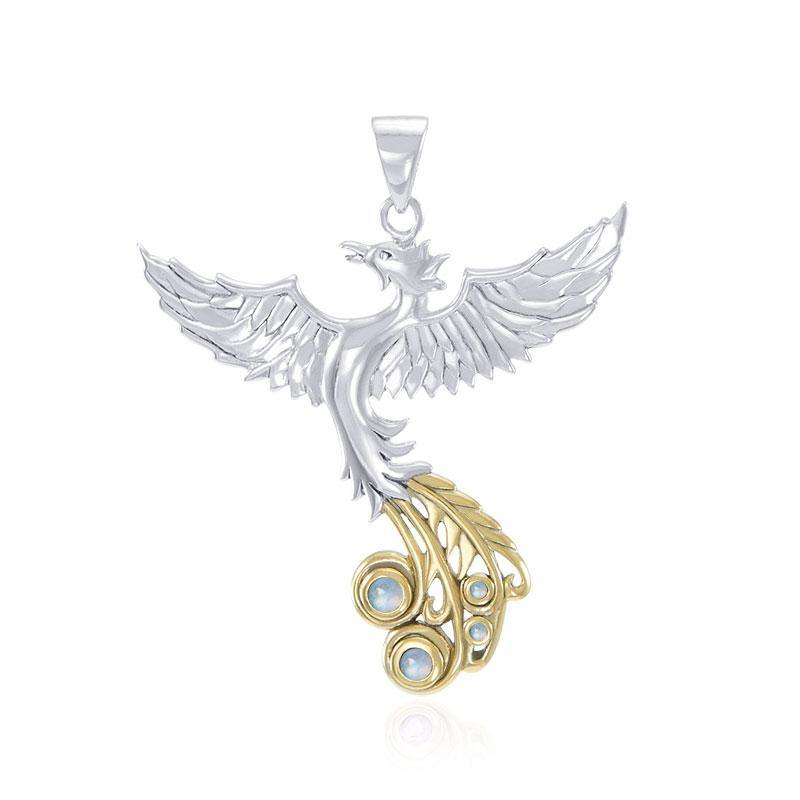 Soar as high as the Flying Phoenix ~ Sterling Silver with 14k Gold Accent Pendant and Gemstone MPD2912