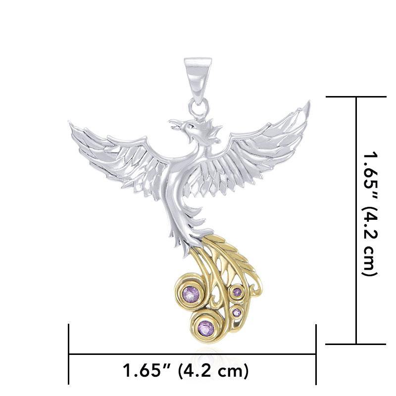 Soar as high as the Flying Phoenix ~ Sterling Silver with 14k Gold Accent Pendant and Gemstone MPD2912