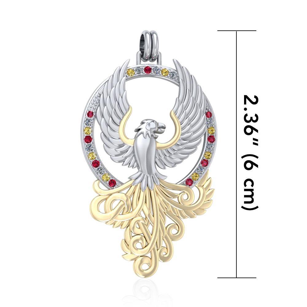 Majestic Phoenix Pendant In Silver And 14K Gold Accent MPD2916 Exquisite Sterling Jewelry Collection