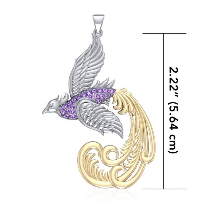 Multifaceted Alighting Phoenix Pendant in Sterling Silver With 14K Gold Accents MPD2917