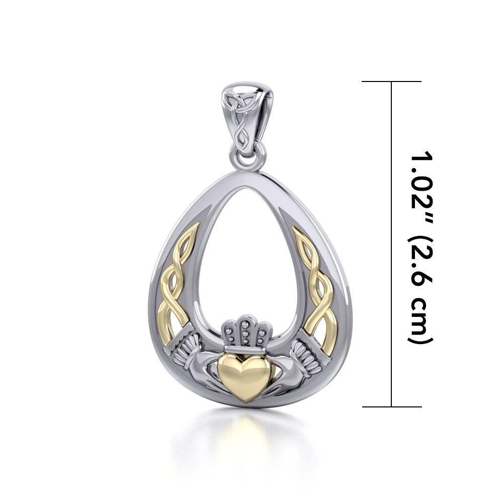 Celtic Claddagh Sterling Silver and 14K Gold Accent Pendant MPD3034