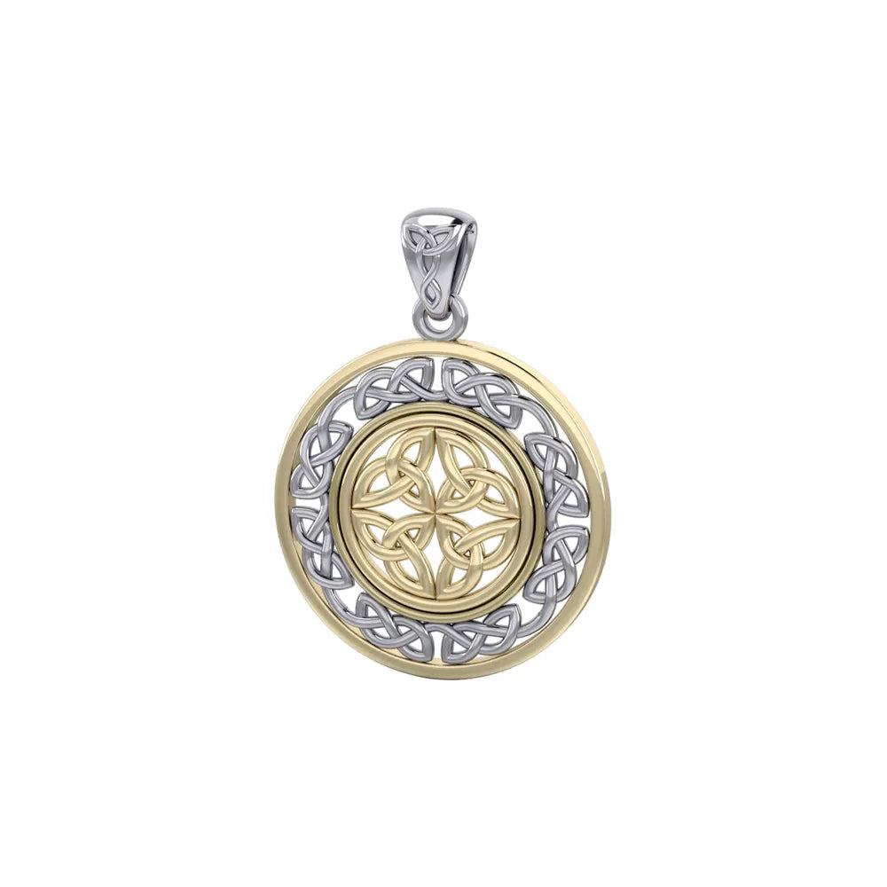 Celtic Knotwork Sterling Silver Pendant With 14K Gold Vermeil Accent MPD3035 Featuring Trinity Knots And Eternal Design