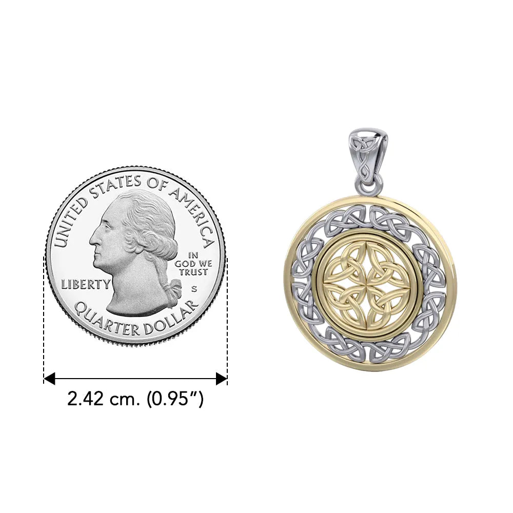 Celtic Knotwork Sterling Silver Pendant With 14K Gold Vermeil Accent MPD3035 Featuring Trinity Knots And Eternal Design