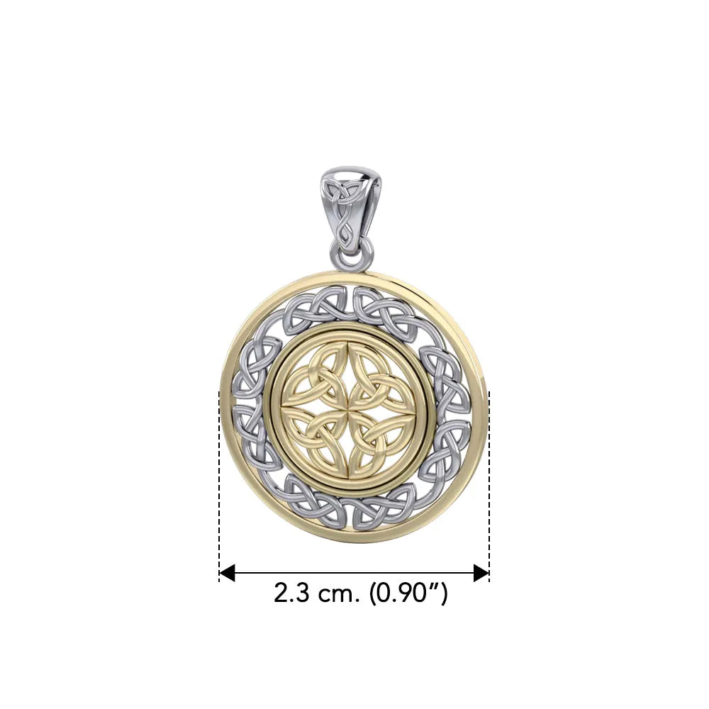 Celtic Knotwork Sterling Silver Pendant With 14K Gold Vermeil Accent MPD3035 Featuring Trinity Knots And Eternal Design