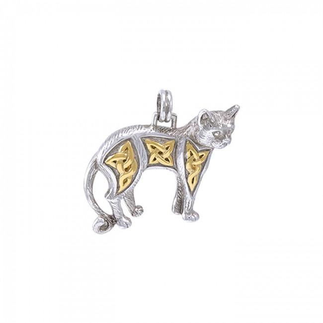 The Mystical Paw of the Celtic Cat Silver with 14K Gold Accent Pendant MPD333