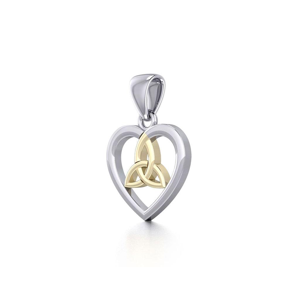 Celtic Trinity Heart Sterling Silver and 14K Gold Accent Pendant MPD3562