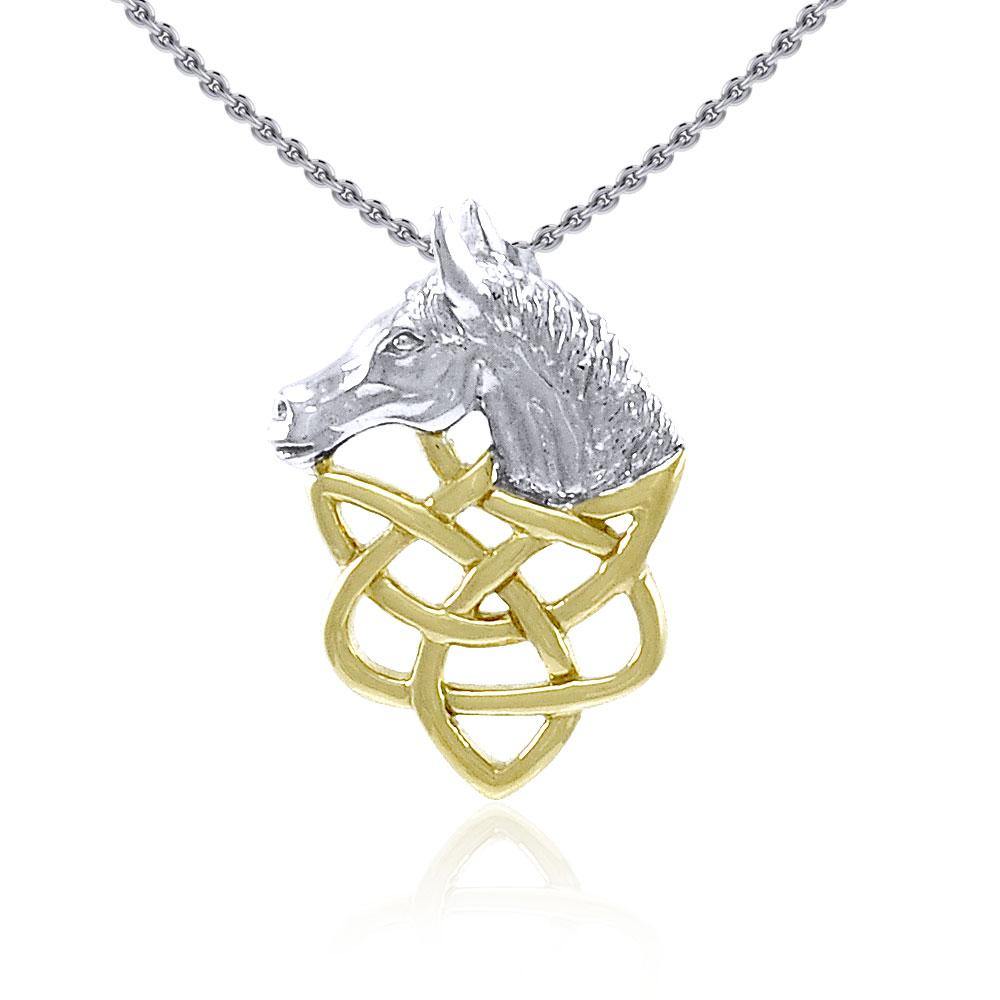 Celtic Horse Sterling Silver with 14K Gold Accent Pendant MPD360