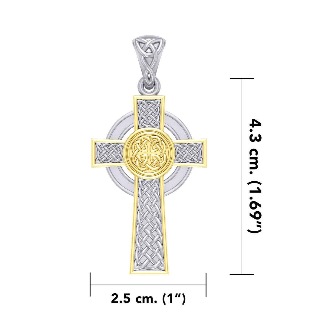 Large Reversible Celtic Cross Sterling Silver with 14K Gold Accent Pendant MPD3726