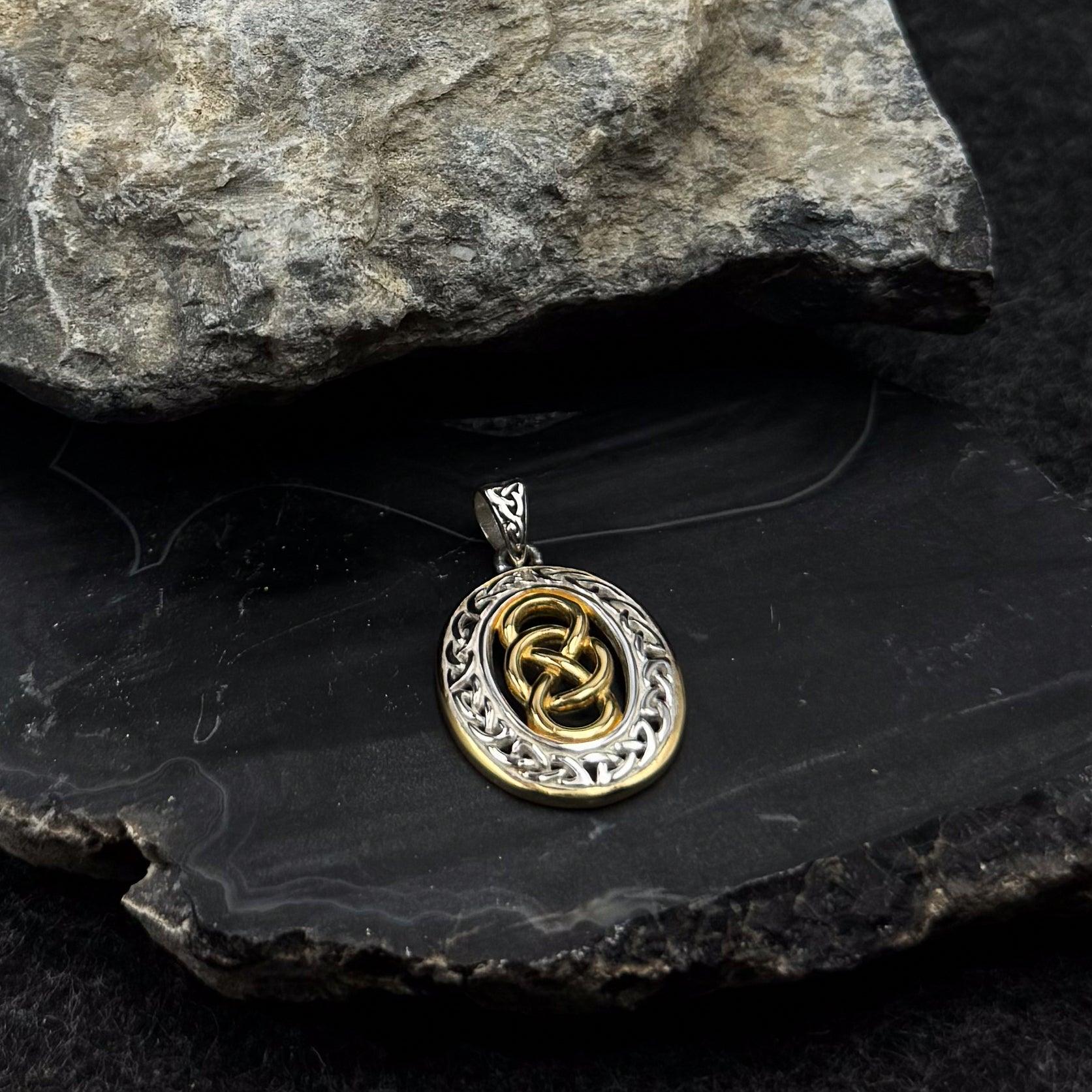 Celtic Knotwork Sterling Silver with 14K Gold Accent Pendant MPD4133