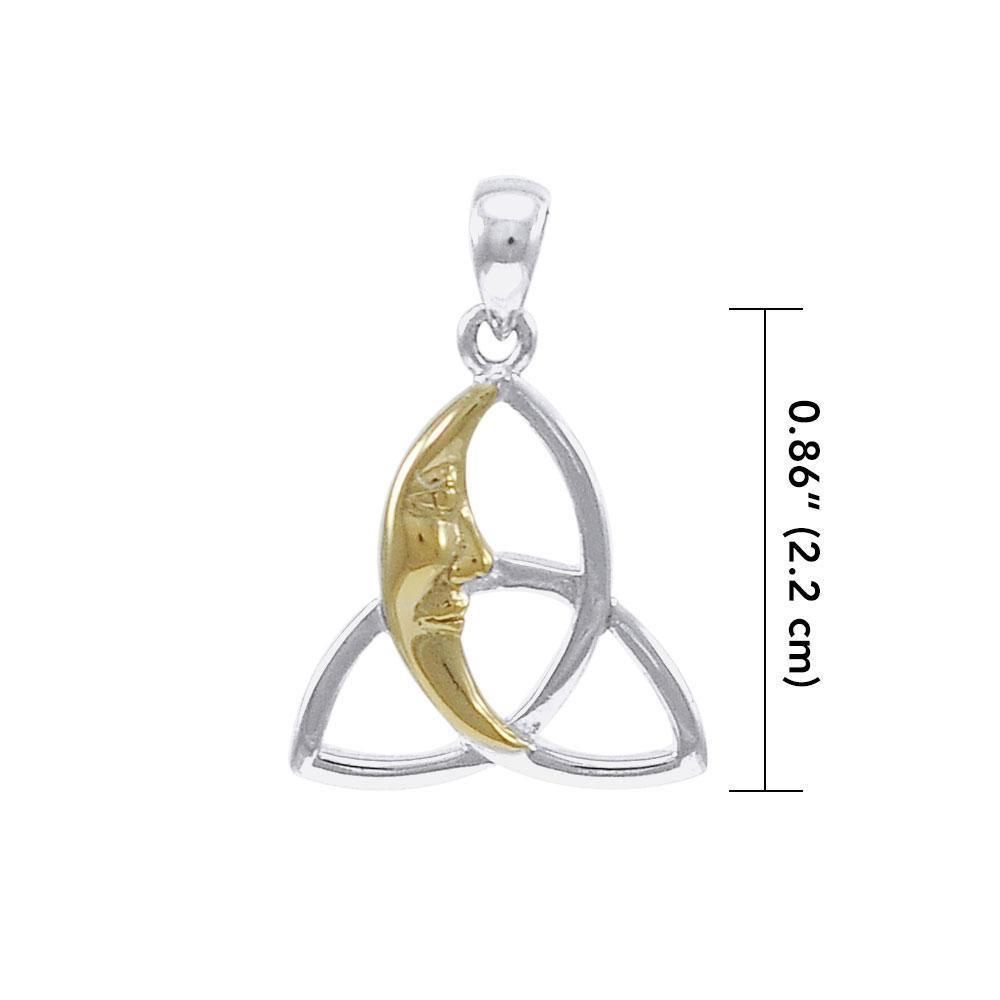 Celtic Moon Triquetra Silver with 14K Gold Accent Pendant MPD4302