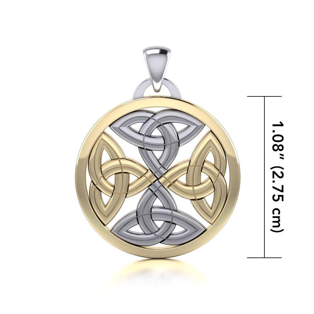 Celtic Trinity Quaternary Knot Pendant In Sterling Silver With 14K Gold Accents Circle Design MPD4631