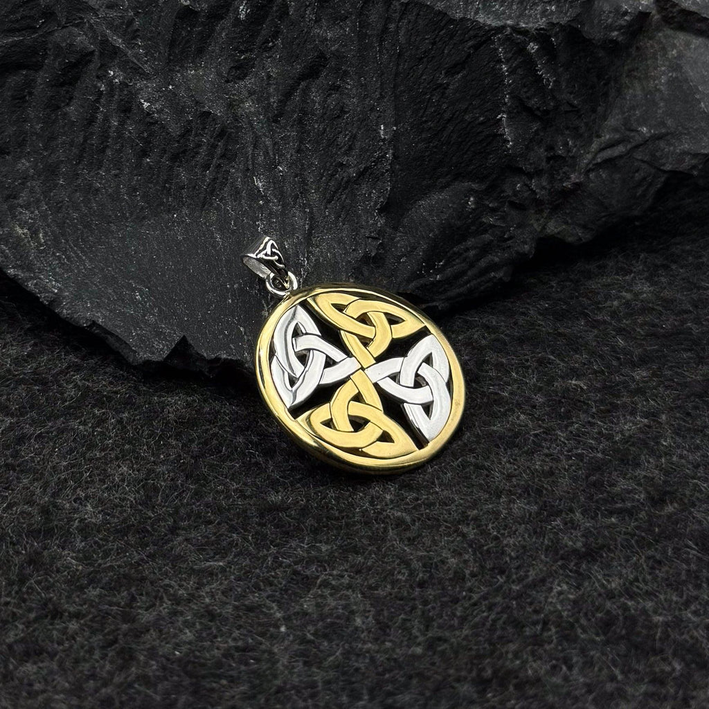 Celtic Trinity Quaternary Knot Pendant In Sterling Silver With 14K Gold Accent MPD4637