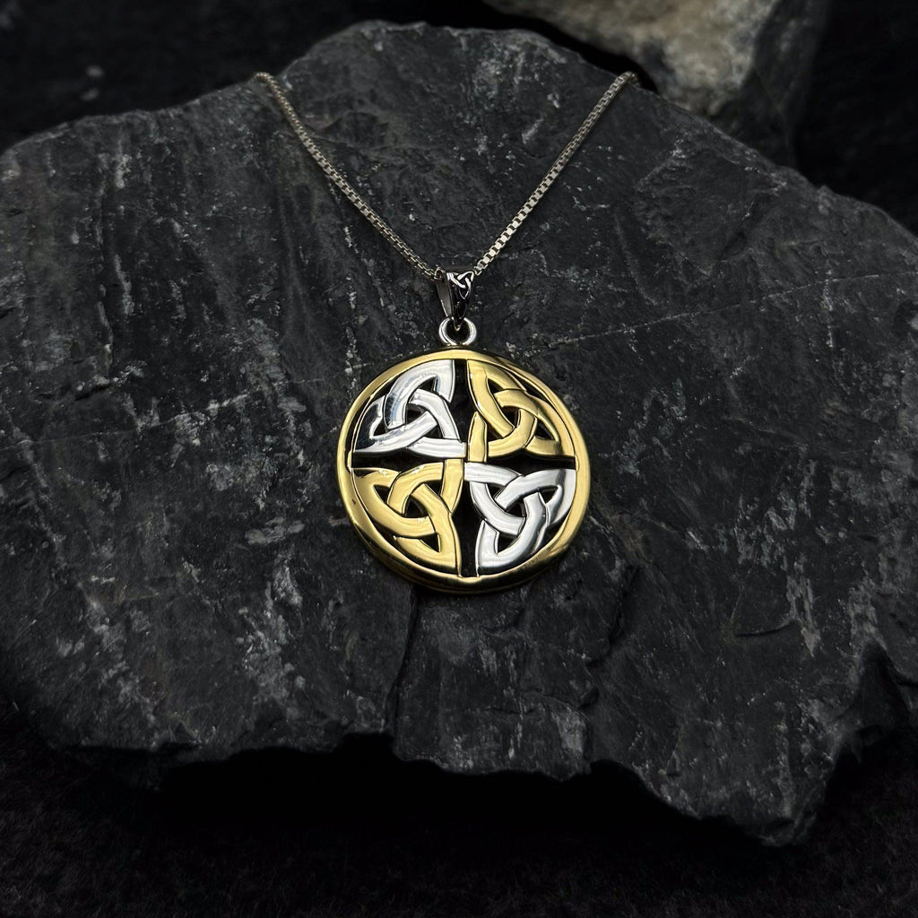 Celtic Trinity Quaternary Knot Pendant In Sterling Silver With 14K Gold Accent MPD4637