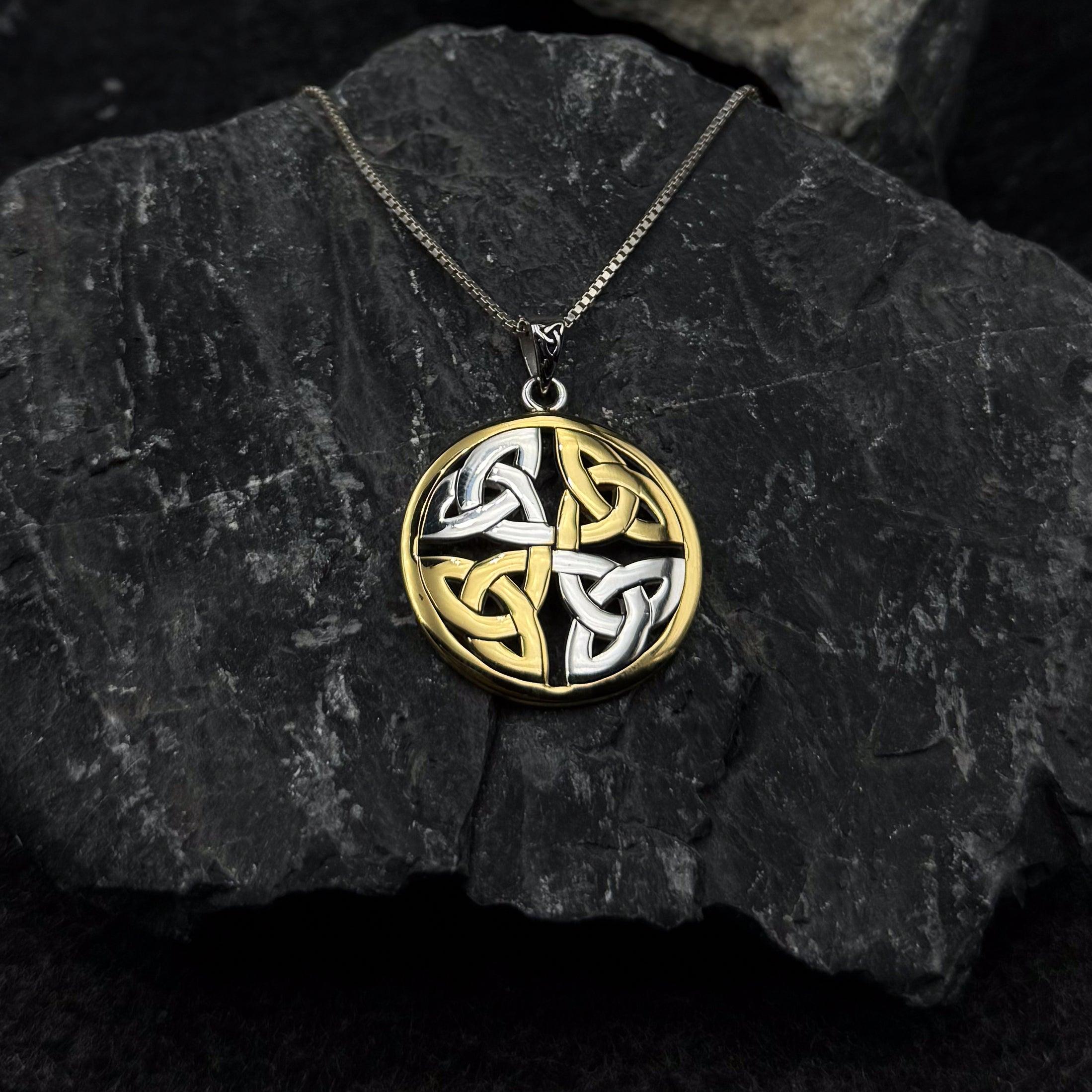 Celtic Trinity Quaternary Knot Pendant In Sterling Silver With 14K Gold Accent MPD4637