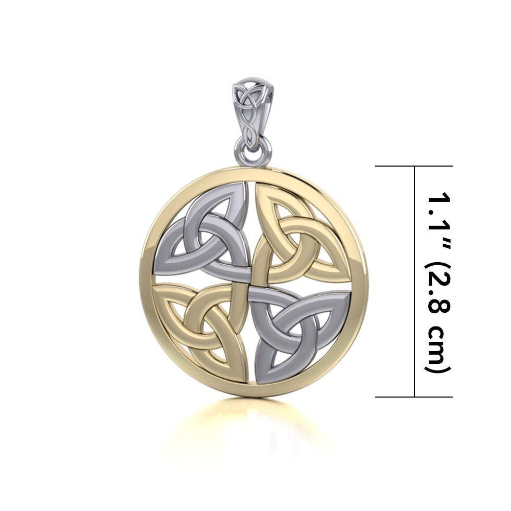 Celtic Trinity Quaternary Knot Pendant In Sterling Silver With 14K Gold Accent MPD4637