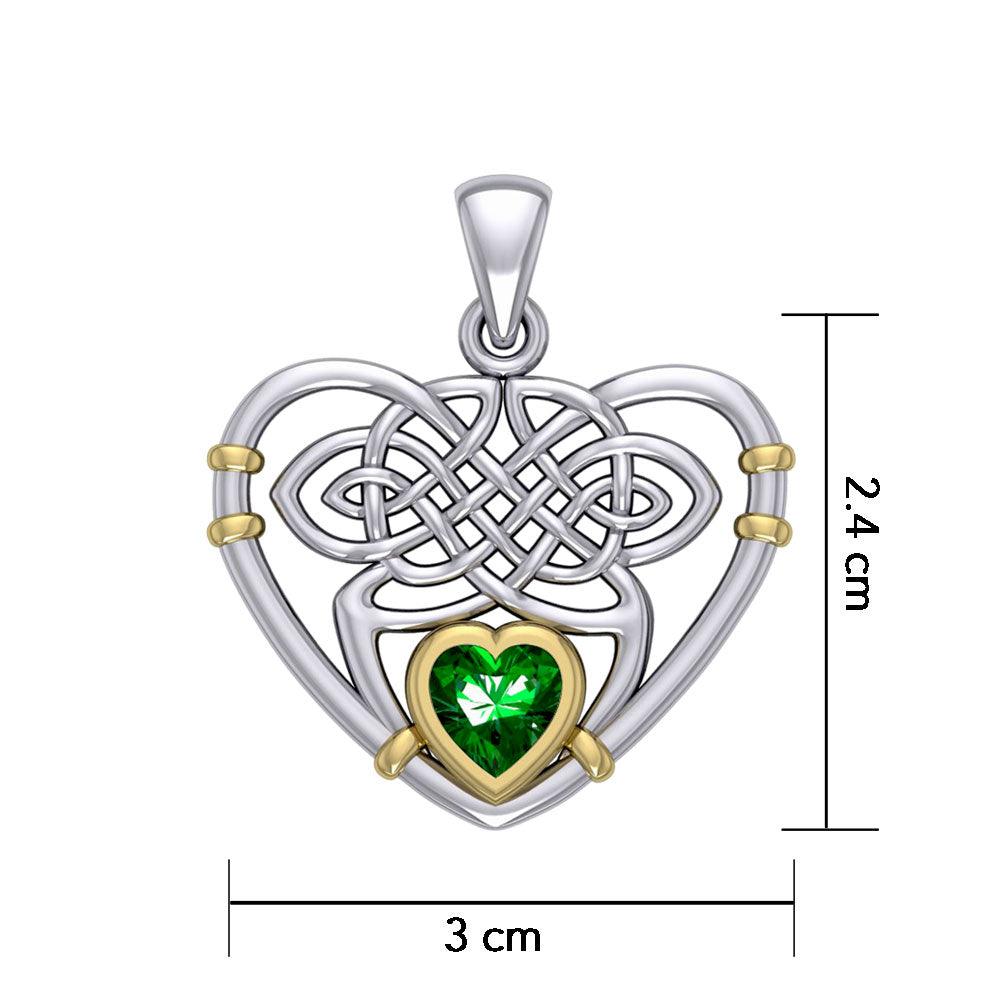 Celtic Knotwork Heart Sterling Silver with 14K Gold Accent Pendant and Gemstone MPD4665