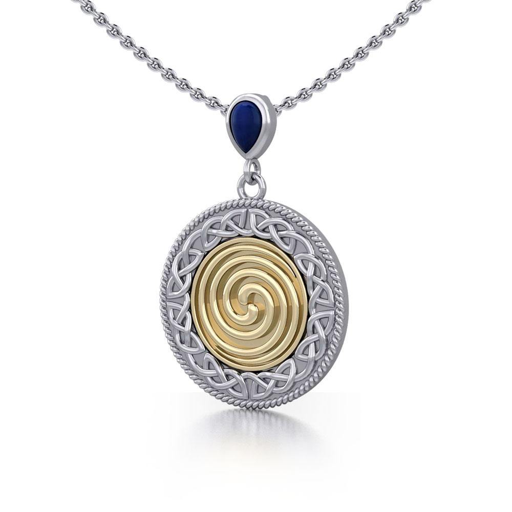 Celtic Ancestral Wisdom Spell Sterling Silver and 18K Gold Accent Pendant MPD4747