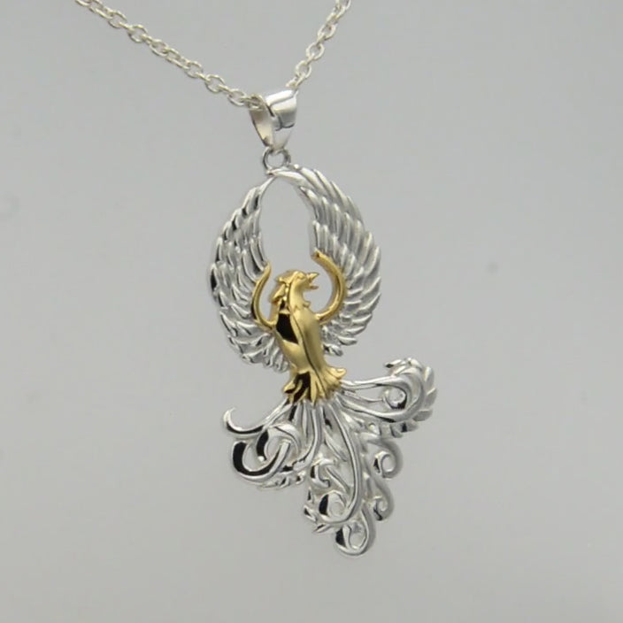 Majestic Phoenix Pendant In Silver With 14K Gold Accent MPD5071 Timeless Symbol Jewelry Gift