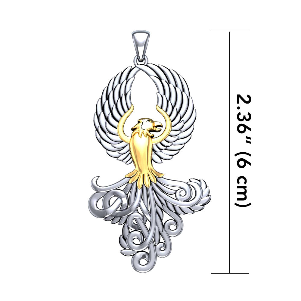 Majestic Phoenix Pendant In Silver With 14K Gold Accent MPD5071 Timeless Symbol Jewelry Gift