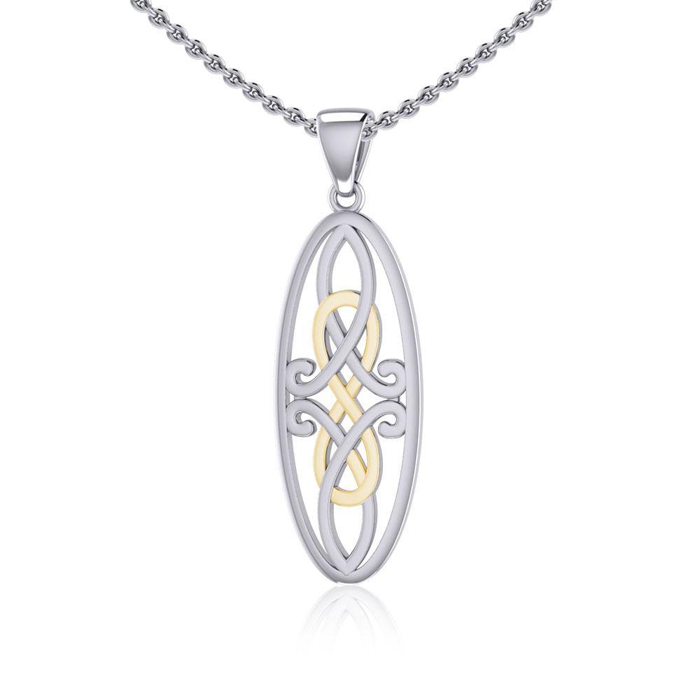 Celtic Woven Design in Oval Shape Silver and Gold Pendant MPD5233
