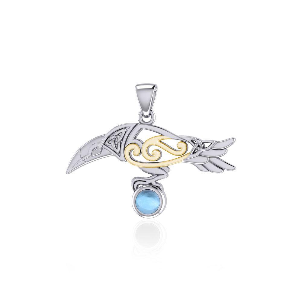 Celtic Spirit Raven Sterling Silver and 14K Gold Accent Pendant MPD5252