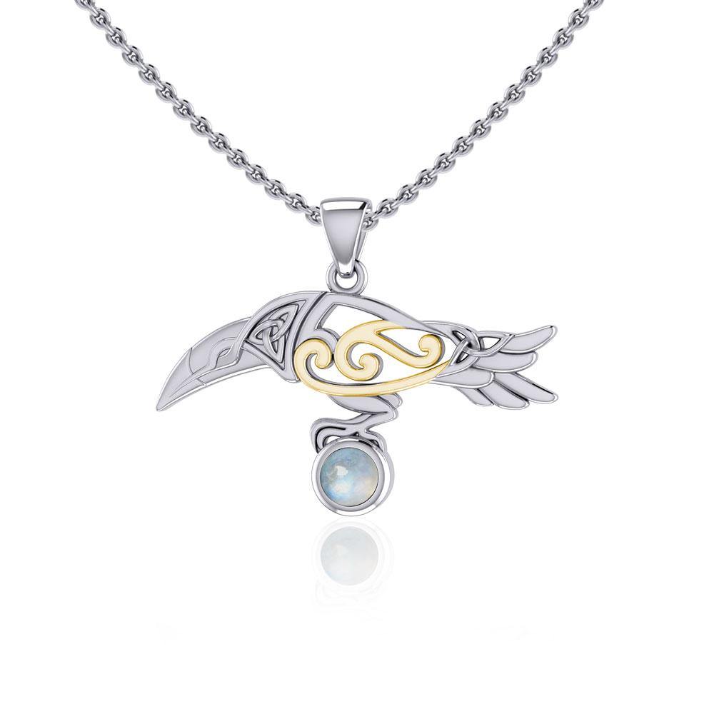 Celtic Spirit Raven Sterling Silver and 14K Gold Accent Pendant MPD5252