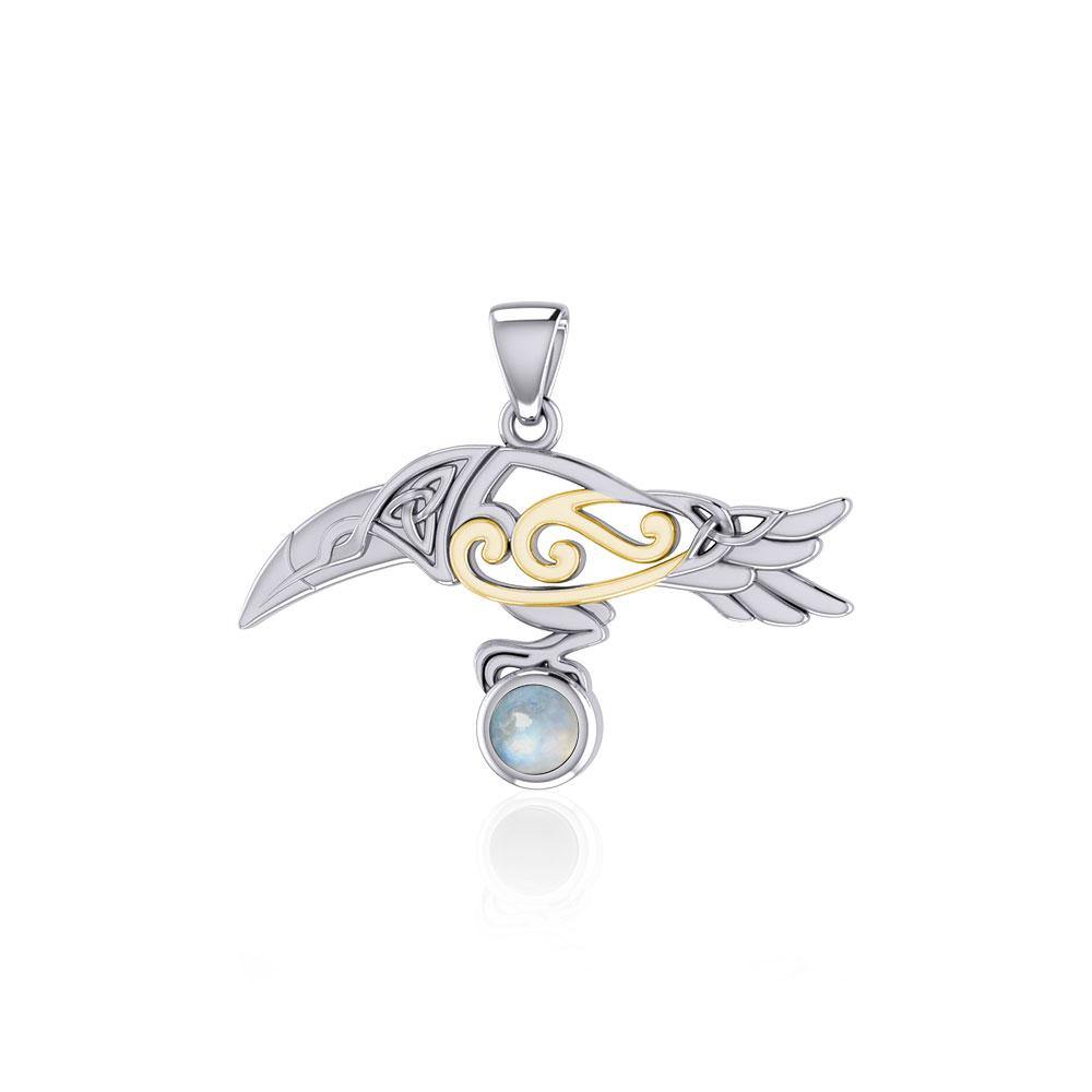Celtic Spirit Raven Sterling Silver and 14K Gold Accent Pendant MPD5252