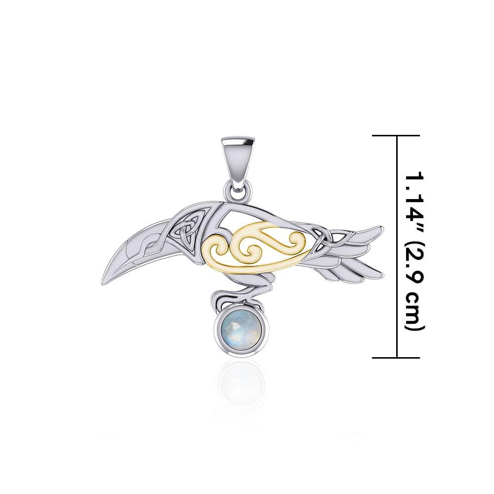 Celtic Spirit Raven Sterling Silver and 14K Gold Accent Pendant MPD5252