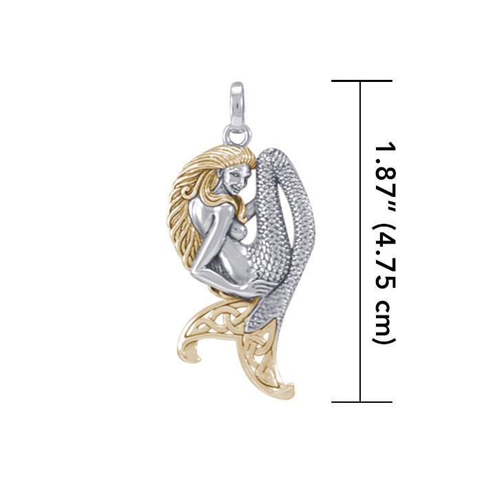 Celtic Mermaid Goddess Sterling Silver and 14K Gold Accent Pendant MPD5256